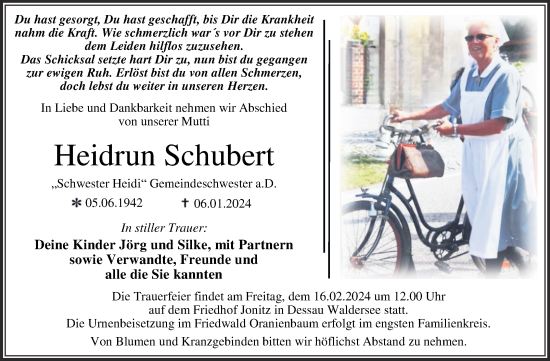 Traueranzeige von Heidrun Schubert von Trauerkombi Dessau