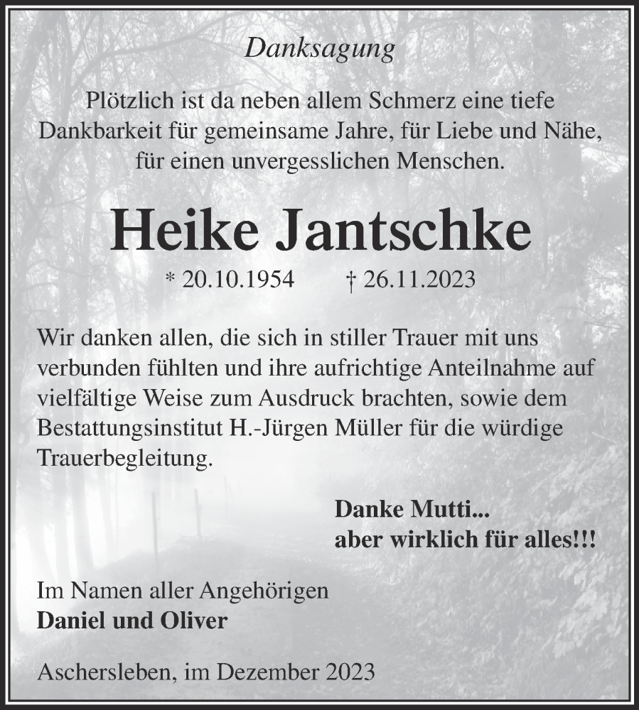  Traueranzeige für Heike Jantschke vom 05.01.2024 aus Trauerkombi Aschersleben