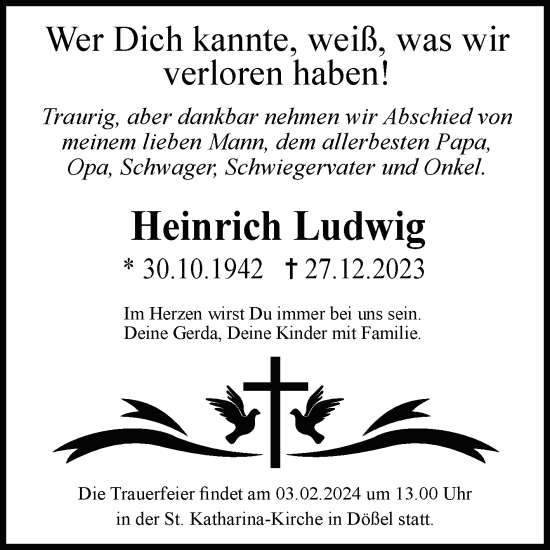 Traueranzeige von Heinrich Ludwig von Mitteldeutsche Zeitung Halle/Saalkreis
