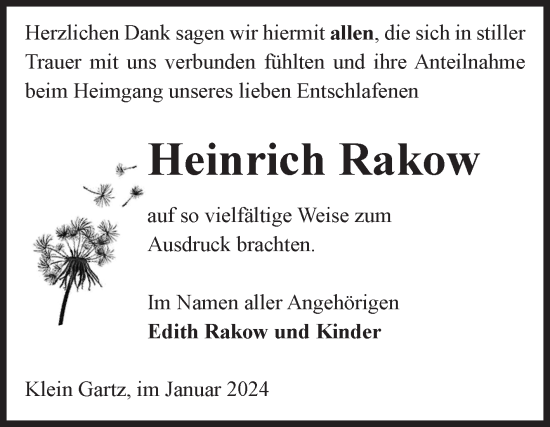 Traueranzeige von Heinrich Rakow von Volksstimme Altmark West