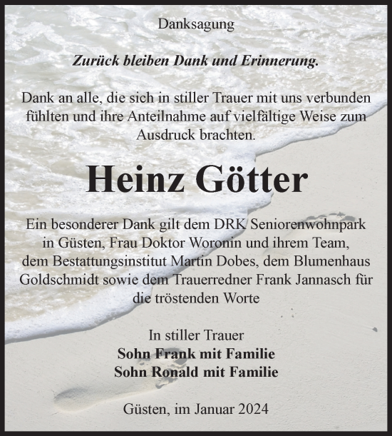 Traueranzeige von Heinz Götter von Volksstimme Staßfurt