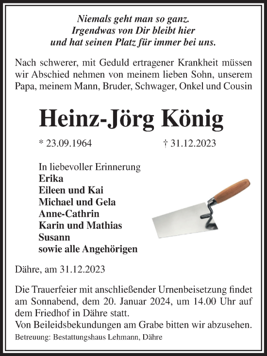 Traueranzeige von Heinz-Jörg König von Volksstimme Altmark West
