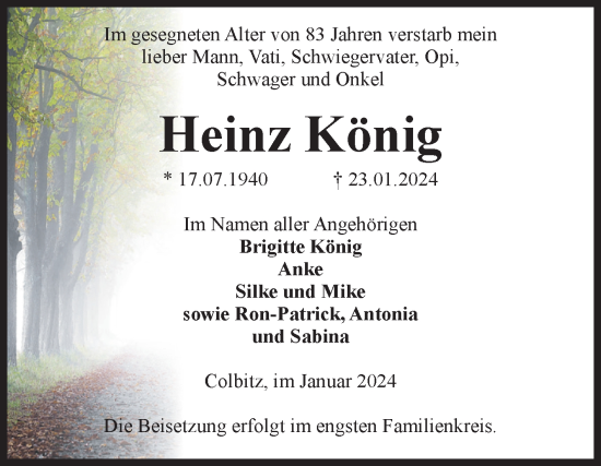 Traueranzeige von Heinz König von Volksstimme Haldensleben/Wolmirstedt
