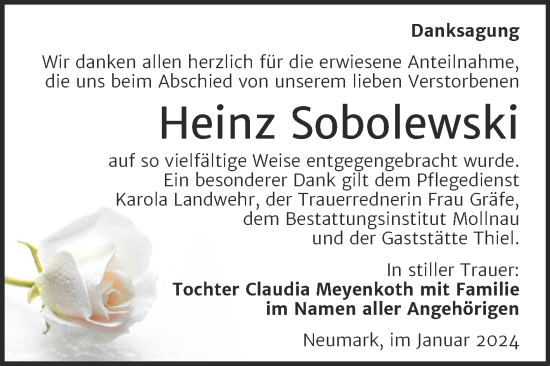 Traueranzeige von Heinz Sobolewski von Trauerkombi Merseburg