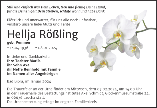 Traueranzeige von Hellja Rößling von Wochenspiegel Naumburg/Nebra