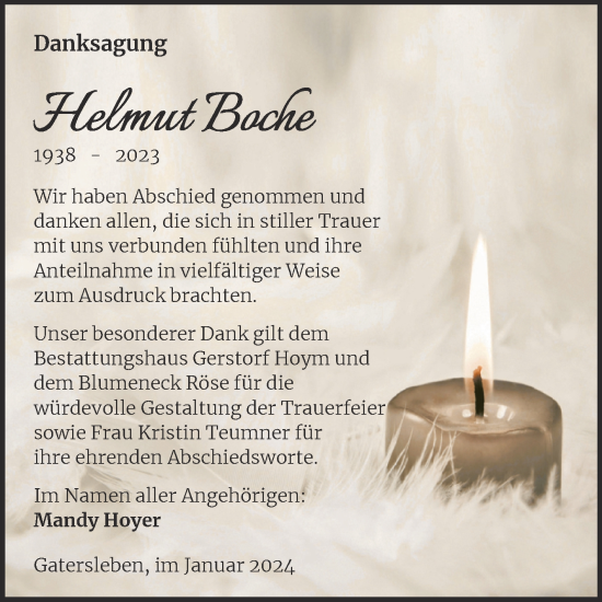 Traueranzeige von Helmut Boche von Trauerkombi Aschersleben