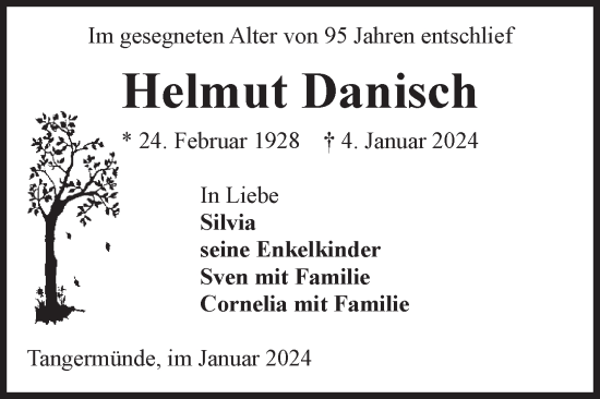 Traueranzeige von Helmut Danisch von Volksstimme Altmark Ost