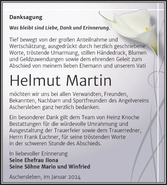 Traueranzeige von Helmut Martin von Trauerkombi Aschersleben