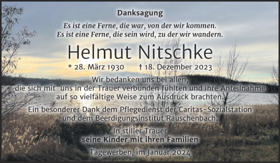 Traueranzeige von Helmut Nitschke von Trauerkombi Weißenfels