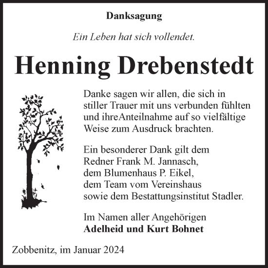 Traueranzeige von Henning Drebenstedt von Volksstimme Haldensleben/Wolmirstedt