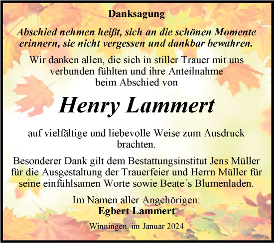 Traueranzeige von Henry Lammert von Trauerkombi Aschersleben