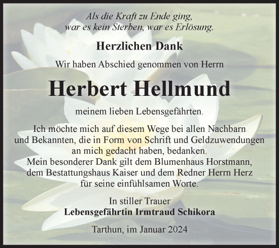 Traueranzeige von Herbert Hellmund von Volksstimme Staßfurt