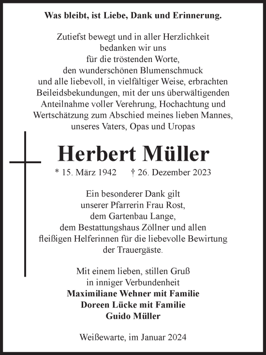 Traueranzeige von Herbert Müller von Volksstimme Altmark Ost