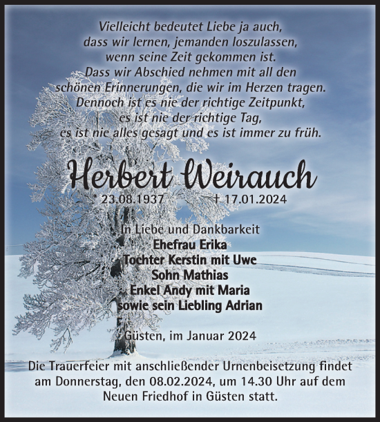 Traueranzeige von Herbert Weirauch von Volksstimme Staßfurt