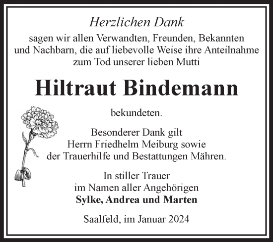 Traueranzeige von Hiltraut Bindemann von Volksstimme Altmark West