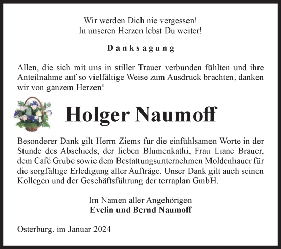 Traueranzeige von Holger Naumoff von Volksstimme Altmark Ost