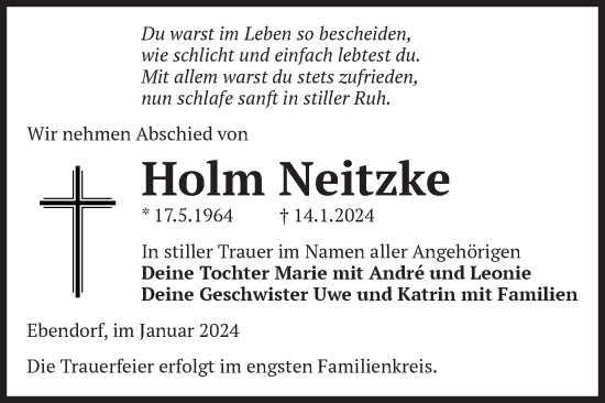 Traueranzeige von Holm Neitzke von Volksstimme Haldensleben/Wolmirstedt