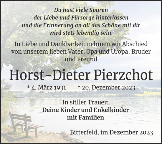 Traueranzeige von Horst-Dieter Pierzchot von Trauerkombi Bitterfeld
