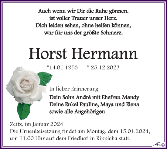 Traueranzeige von Horst Hermann von Trauerkombi Zeitz