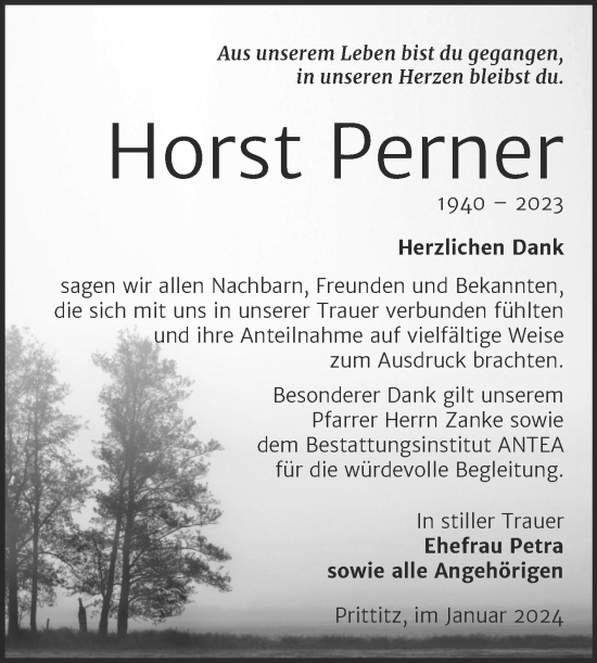 Traueranzeige von Horst Perner von Trauerkombi Weißenfels