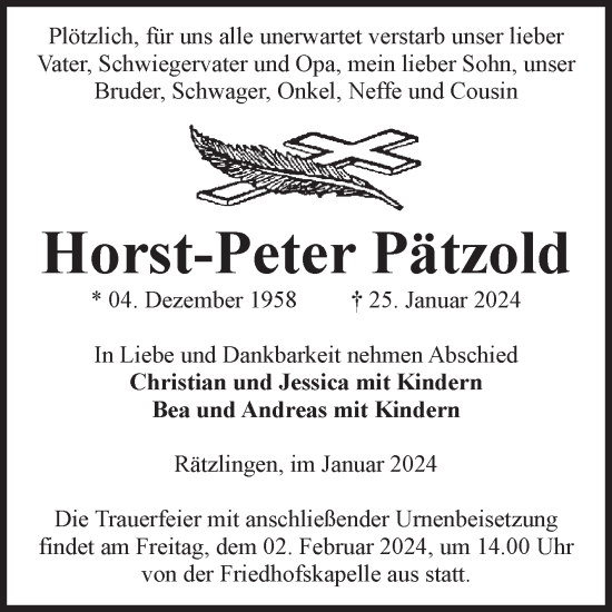 Traueranzeige von Horst-Peter Pätzold von Volksstimme Haldensleben/Wolmirstedt