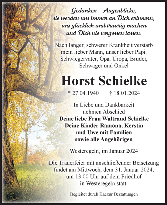 Traueranzeige von Horst Schielke von Volksstimme Staßfurt