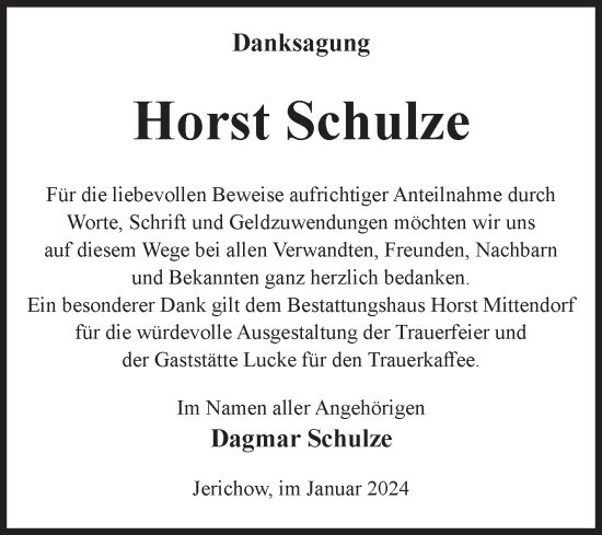 Traueranzeige von Horst Schulze von Volksstimme Burg/Genthin
