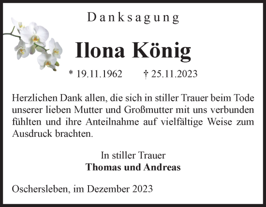 Traueranzeige von Ilona König von Volksstimme Oschersleben/Wanzleben