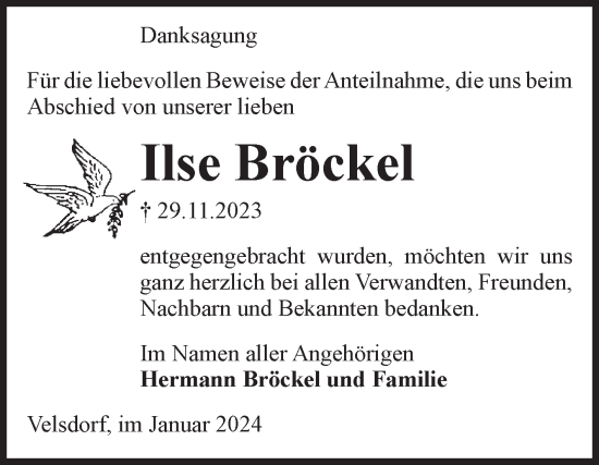Traueranzeige von Ilse Bröckel von Volksstimme Haldensleben/Wolmirstedt
