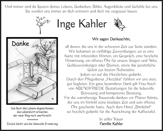 Traueranzeige von Inge Kahler von Volksstimme Haldensleben/Wolmirstedt