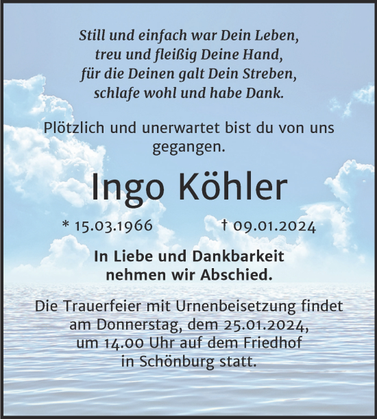 Traueranzeige von Ingo Köhler von Naumburger Tageblatt