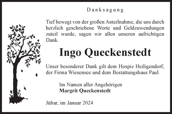 Traueranzeige von Ingo Queckenstedt von Volksstimme Altmark West