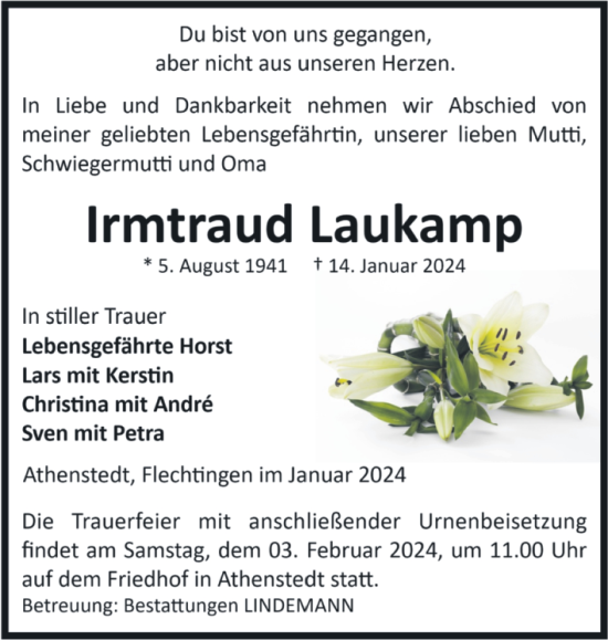 Traueranzeige von Irmtraud Laukamp von Volksstimme Halberstadt