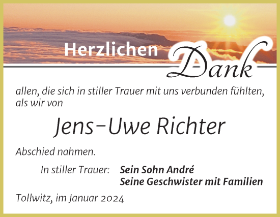 Traueranzeige von Jens-Uwe Richter von Trauerkombi Merseburg