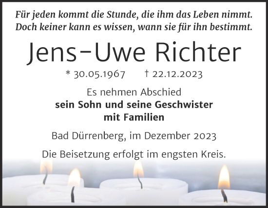 Traueranzeige von Jens-Uwe Richter von Trauerkombi Merseburg
