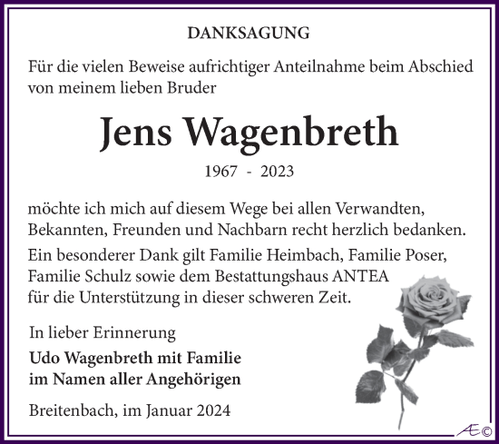 Traueranzeige von Jens Wagenbreth von Trauerkombi Zeitz