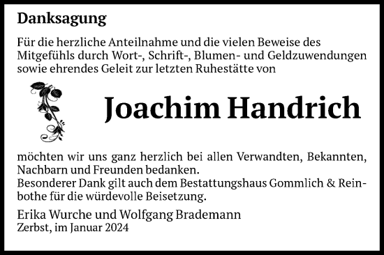 Traueranzeige von Joachim Handrich von Volksstimme Zerbst