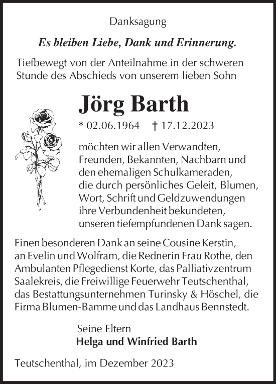 Traueranzeige von Jörg Barth von Mitteldeutsche Zeitung Halle/Saalkreis
