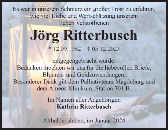 Traueranzeige von Jörg Ritterbusch von Volksstimme Haldensleben/Wolmirstedt