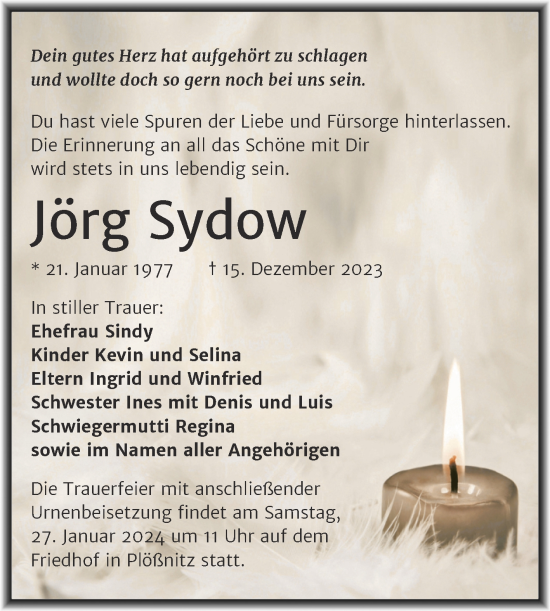Traueranzeige von Jörg Sydow von Mitteldeutsche Zeitung Halle/Saalkreis