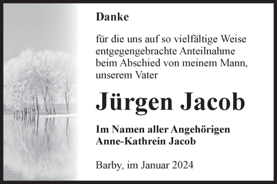 Traueranzeige von Jürgen Jacob von Volksstimme Schönebeck