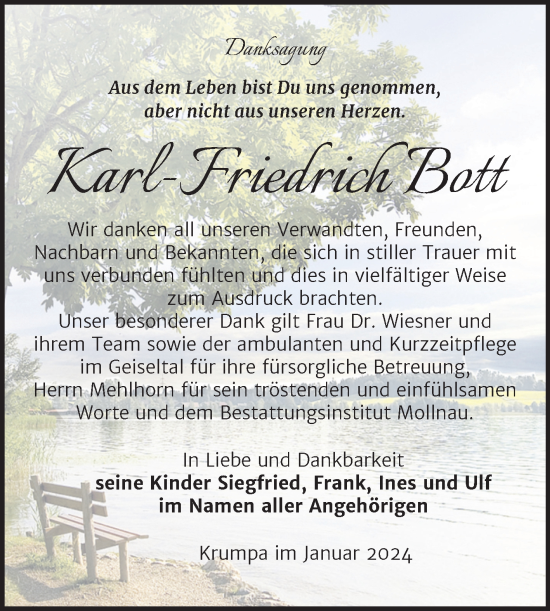 Traueranzeige von Karl-Friedrich Bott von Trauerkombi Merseburg