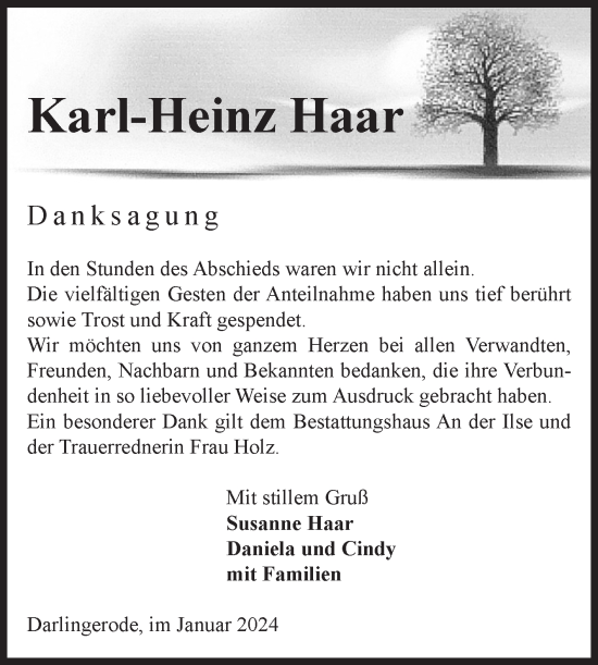 Traueranzeige von Karl-Heinz Haar von Volksstimme Wernigerode