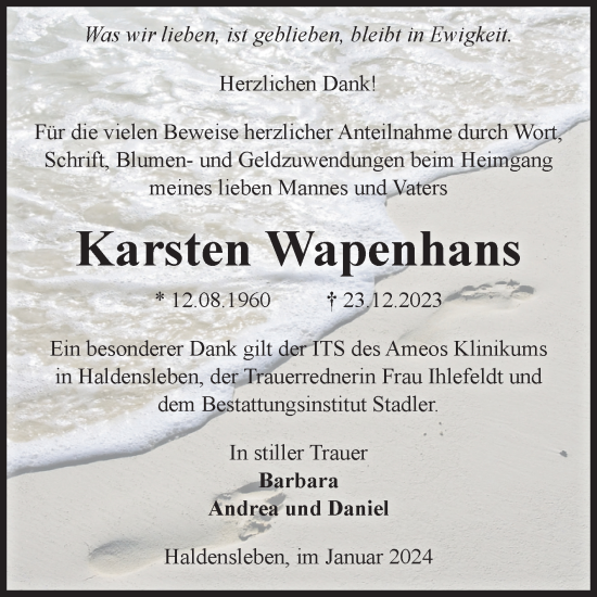 Traueranzeige von Karsten Wapenhans von Volksstimme Haldensleben/Wolmirstedt
