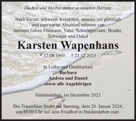 Traueranzeige von Karsten Wapenhans von Volksstimme Haldensleben/Wolmirstedt
