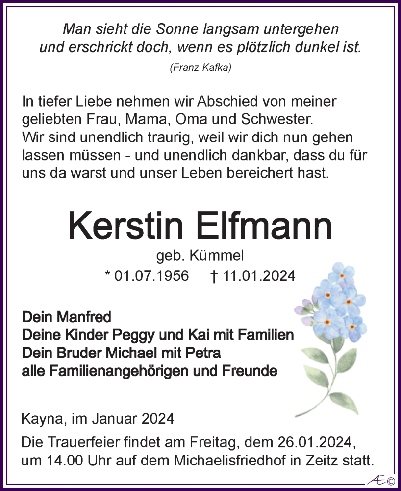  Traueranzeige für Kerstin Elfmann vom 20.01.2024 aus Trauerkombi Zeitz