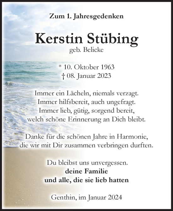 Traueranzeige von Kerstin Stübing von Volksstimme Burg/Genthin