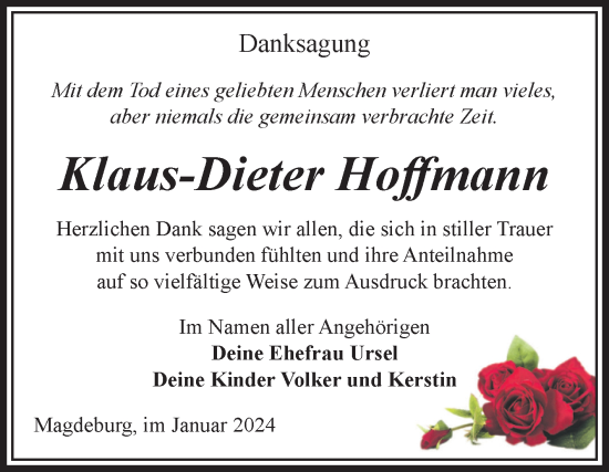 Traueranzeige von Klaus-Dieter Hoffmann von Volksstimme Magdeburg