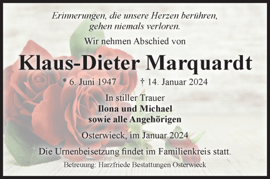 Traueranzeige von Klaus-Dieter Marquardt von Volksstimme Halberstadt