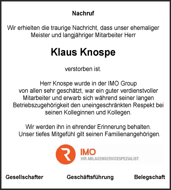 Traueranzeige von Klaus Knospe von Mitteldeutsche Zeitung Merseburg/Querfurt